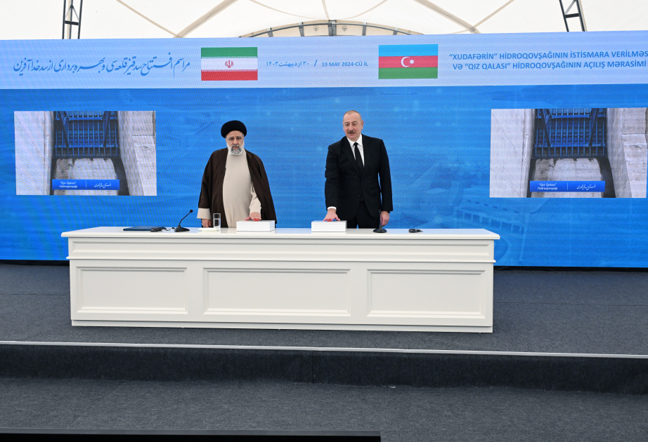 Präsident Ilham Aliyev und Irans Präsident Seyyed Ebrahim Raisi nehmen Staudamm „Khudafarin“ in Betrieb und weihen Wasserkraftanlage „Giz Galasi“ einVIDEO