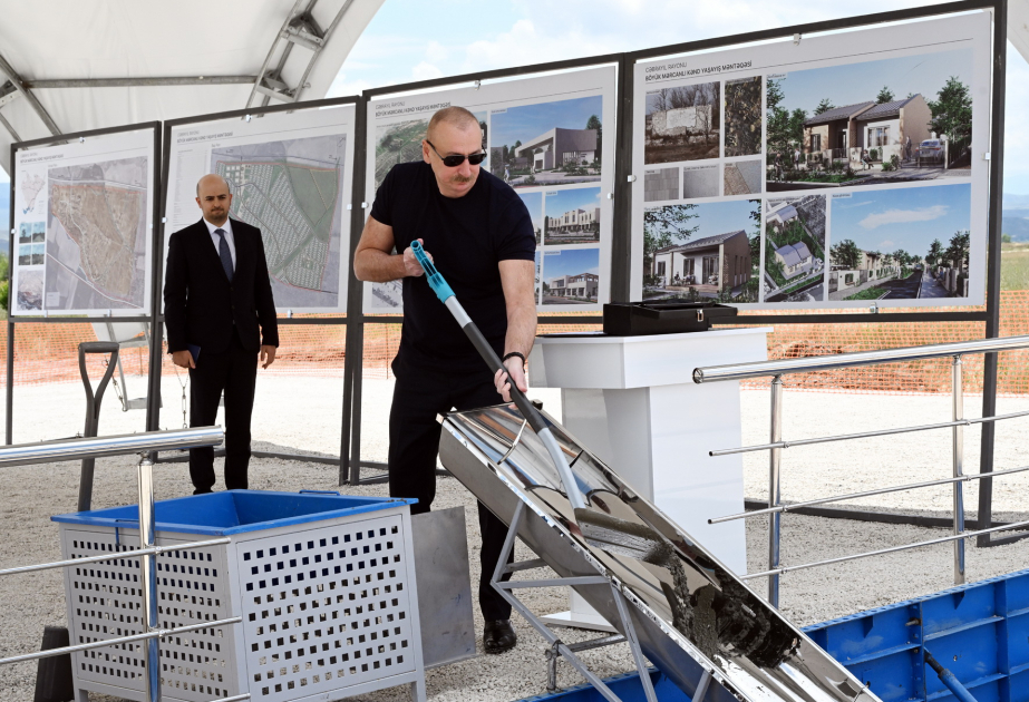 Präsident Ilham Aliyev legt Grundstein für Dörfer Boyuk Marjanli, Karkhulu und Sarijalli im Rayon Jabrayil