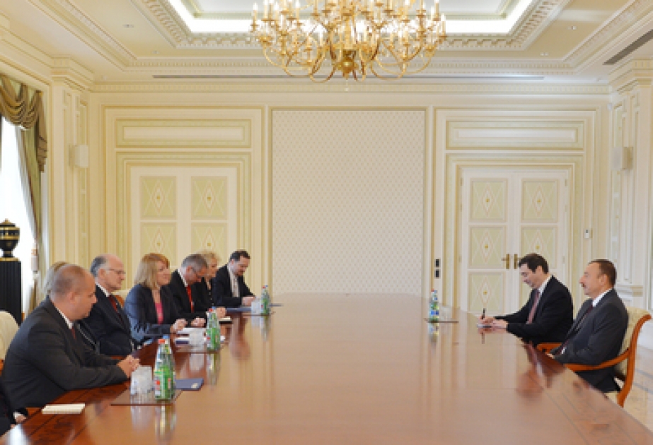Präsident von Aserbaidschan Ilham Aliyev eine Delegation unter der Leitung des Vorsitzenden des kroatischen Parlaments empfangen VİDEO