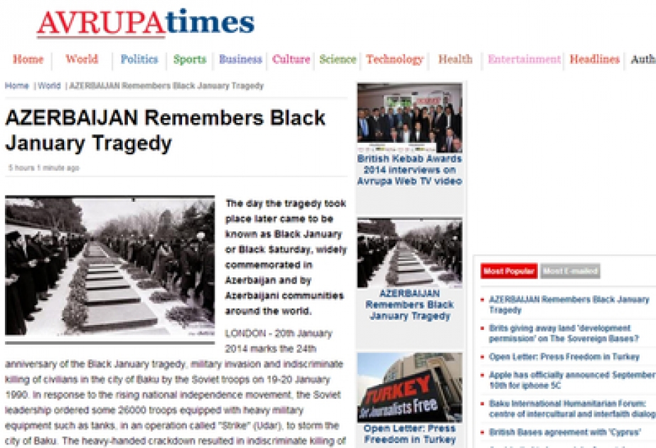 UK Avrupa Times newspaper issues article on 20 January tragedy