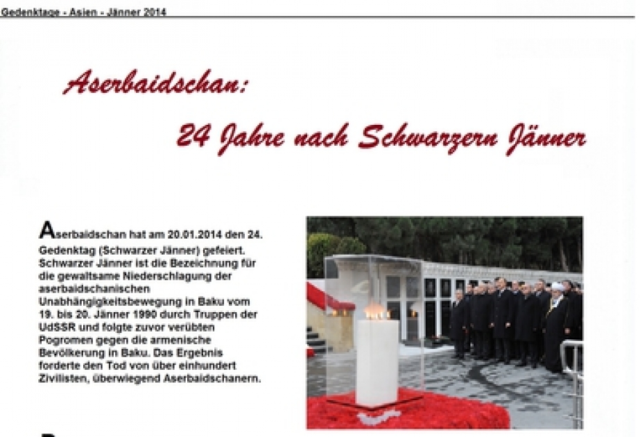 In der Auflage „Gedenktage“ der Universität Wien wurde ein Artikel „Aserbaidschan: 24 Jahre nach Schwarzer Jänner“ veröffentlicht