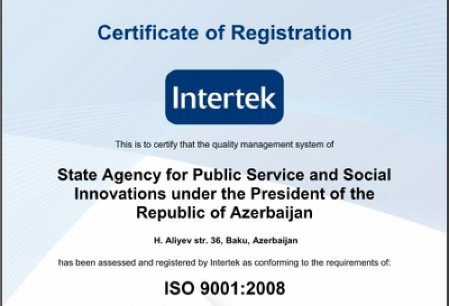 “ASAN xidmət” İSO idarəetmə standartı üzrə beynəlxalq sertifikat almışdır VİDEO