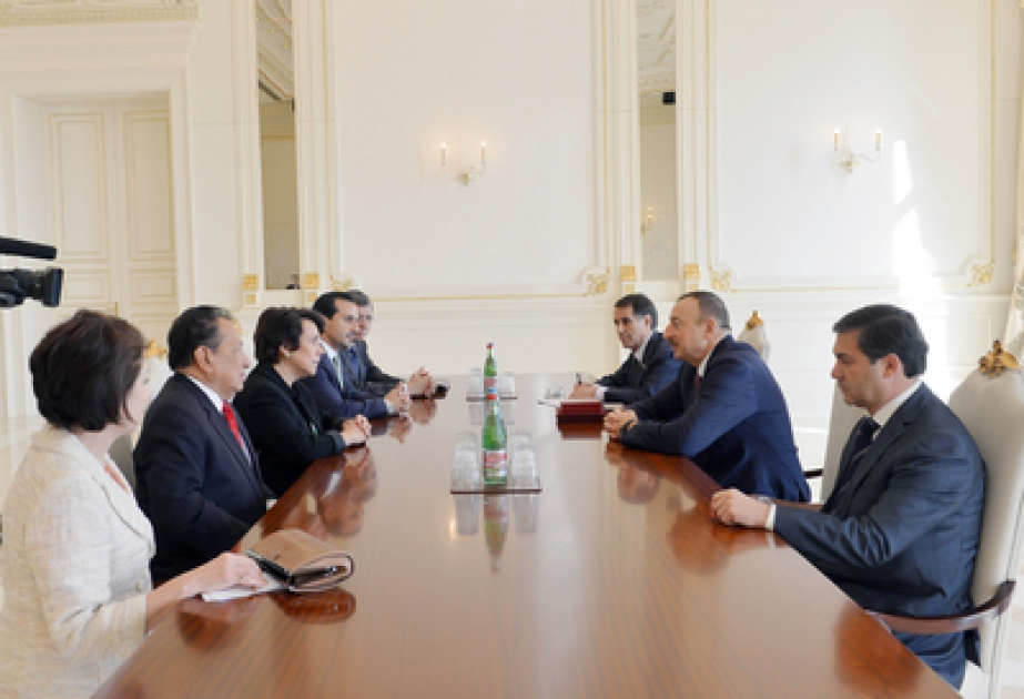 Präsident Ilham Aliyev eine Delegation unter der Leitung der Ministerin für Auswärtige Angelegenheiten und internationale Zusammenarbeit von Honduras empfangen VIDEO