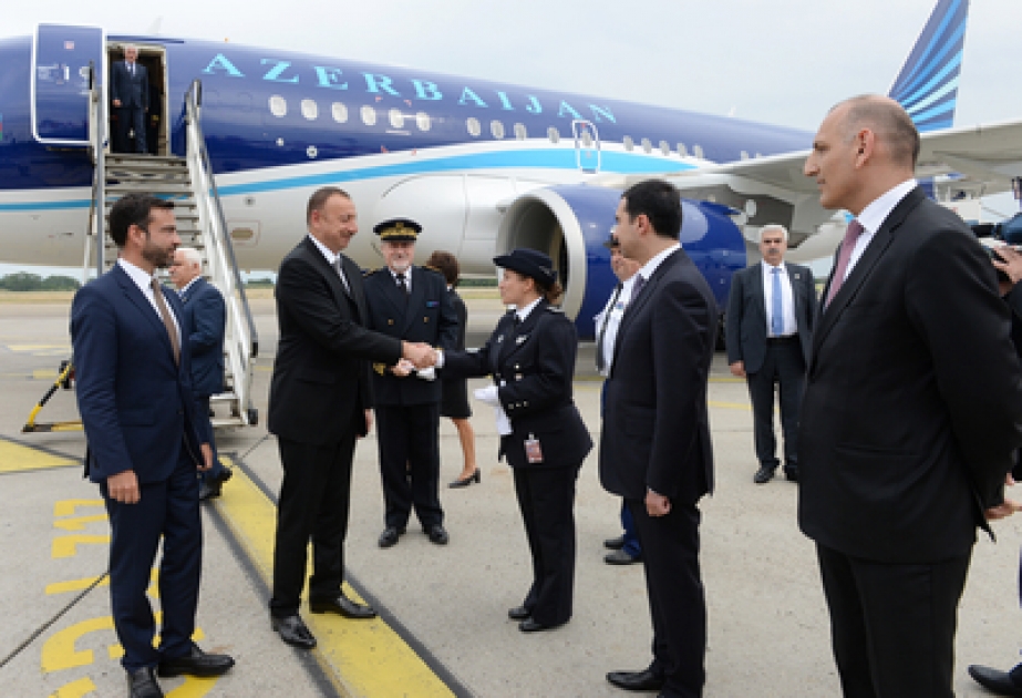 President Ilham Aliyev arrived in France on a working visit VIDEO