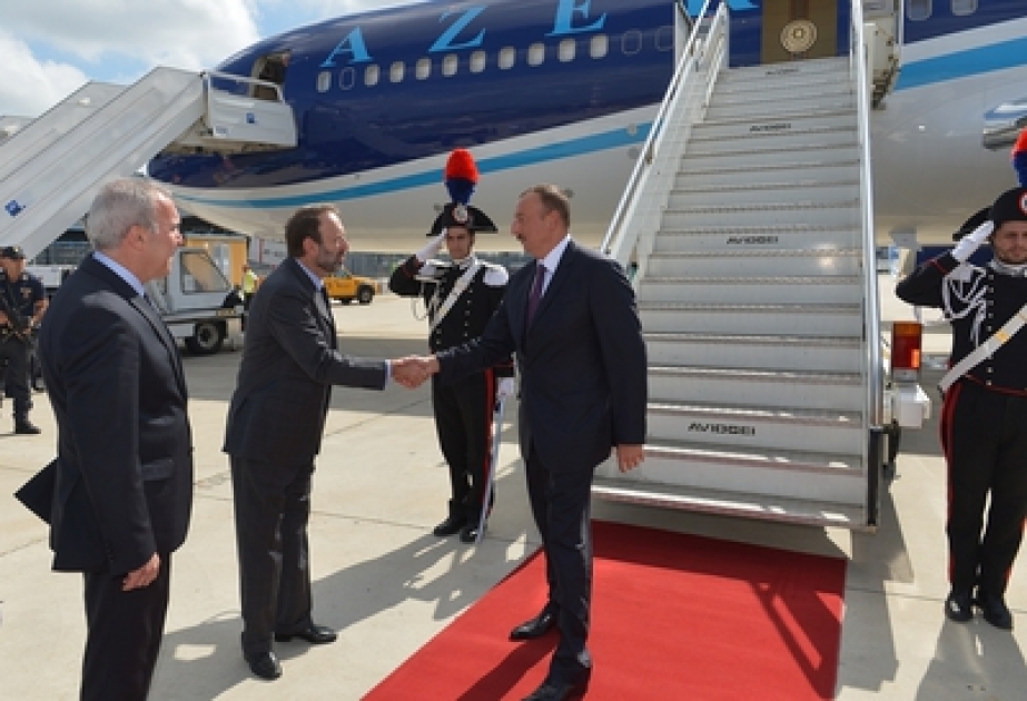 President Ilham Aliyev arrived in Italy on an official visit VIDEO