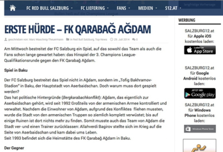 奥地利媒体发表关于阿塞拜疆冠军的文章