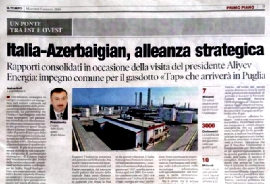 «Il Tempo » 报：阿塞拜疆总统对意大利的访问使两国关系达到战略合作伙伴水平