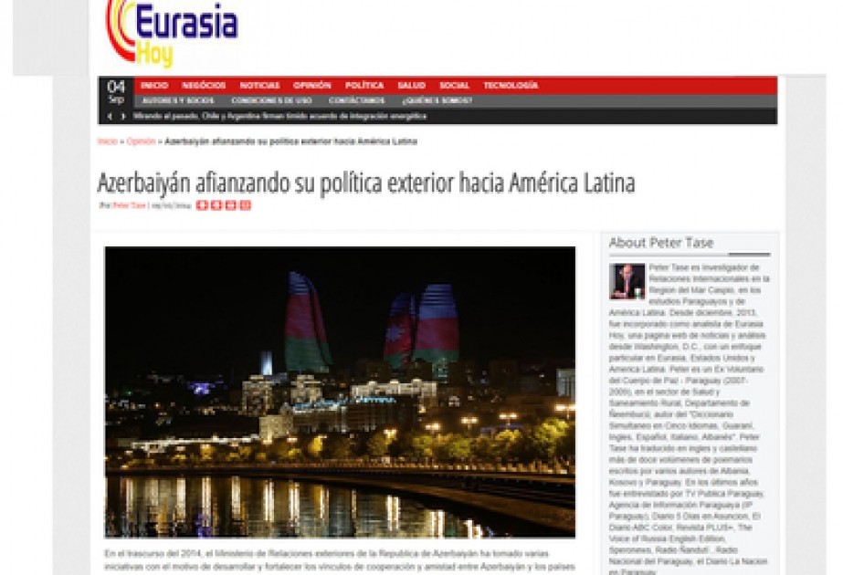 Eurasia Hoy: 阿塞拜疆与拉美加强外交关系