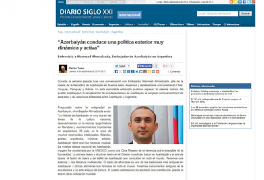Azerbaijani ambassador briefs Spanish-speaking readers on Azerbaijan