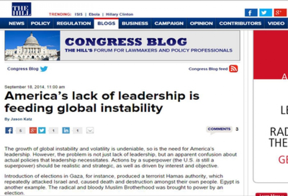 “The Hill” qəzeti: “Amerikanın lider olmaması qlobal qeyri-sabitlik yaradır”