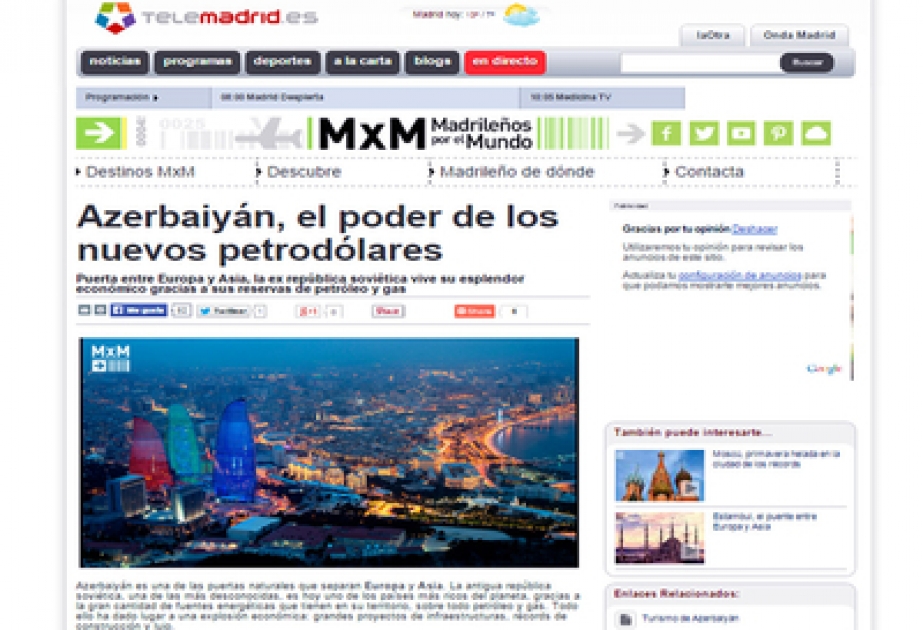 Telemadrid TV channel airs programme about Azerbaijan