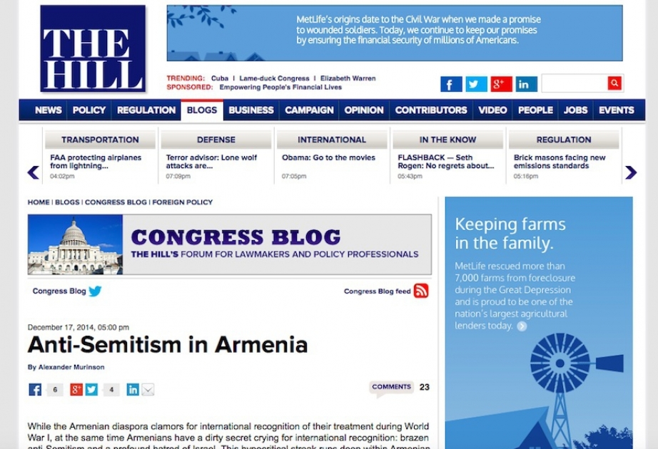 Amerika eksperti Ermənistanda antisemitizmdən yazıb