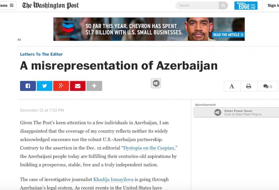 Посольство Азербайджана в США ответило на предвзятую статью газеты The Washington Post