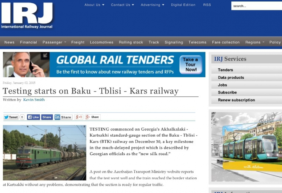 Beynəlxalq dəmir yolu jurnalı Bakı-Tbilisi-Qars layihəsindən yazır VİDEO