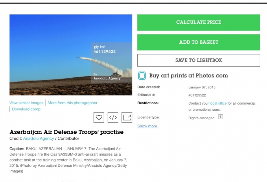 UK’s Gettyimages Photo Agency about Azerbaijani Air Defense Troops’ exercises