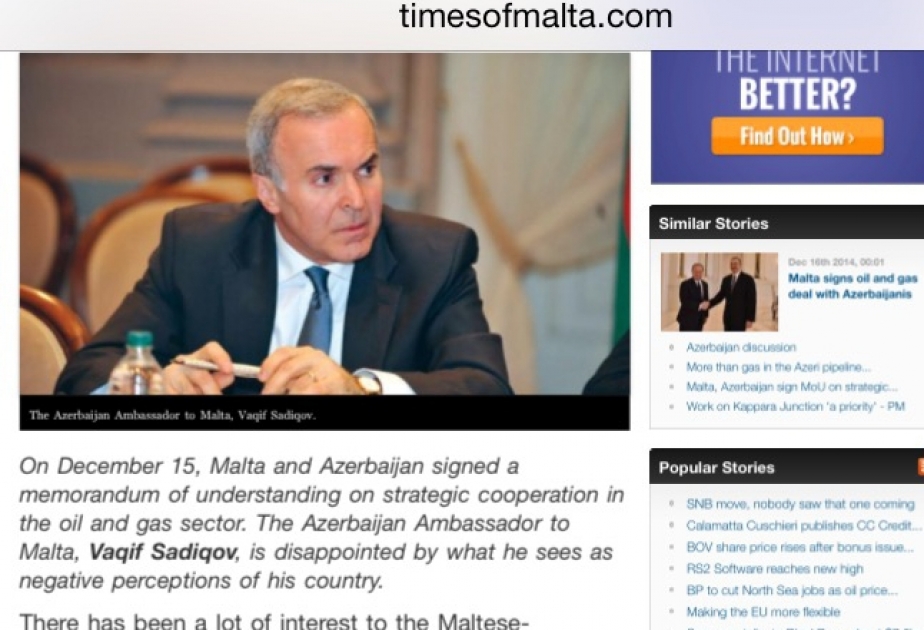 “Times of Malta” publishes Azerbaijani Ambassador`s interview