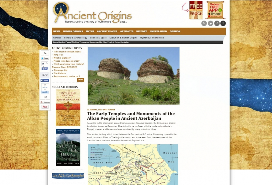 Australian Ancient Origins portal publishes article on ancient monuments of Azerbaijan