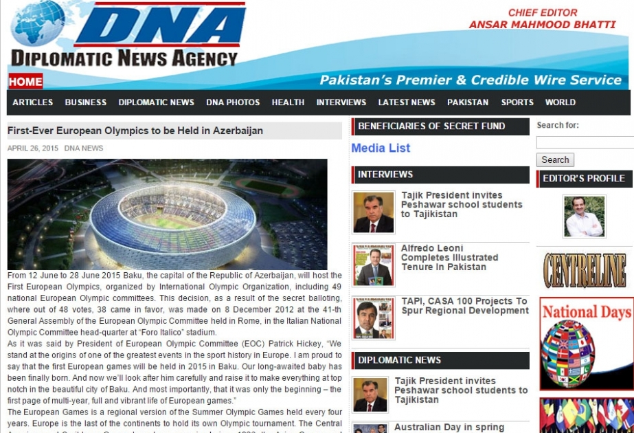 Pakistan mətbuatı Bakıda keçiriləcək ilk Avropa Oyunlarını geniş işıqlandırıb