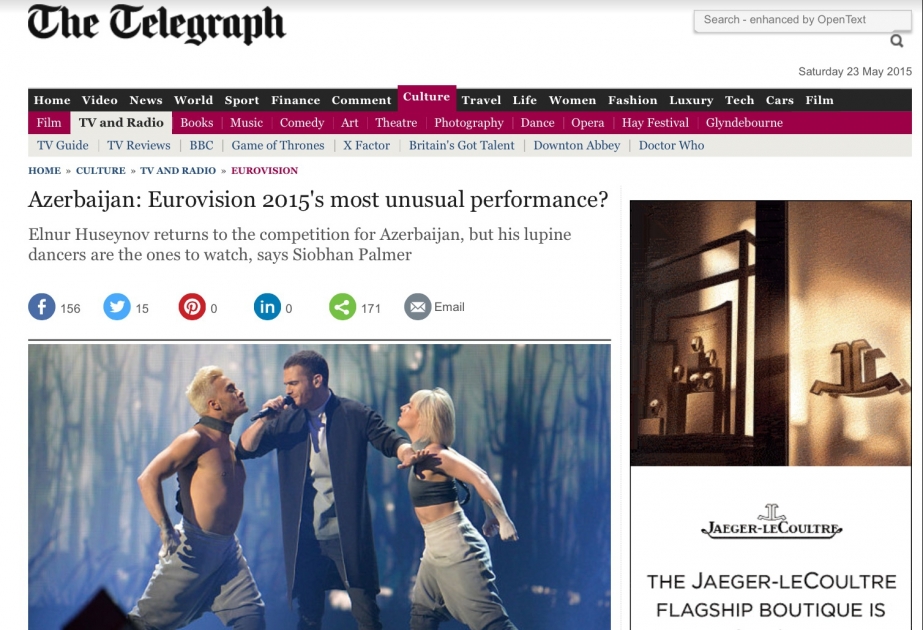 The Telegraph: “Eurovision-2015”də Azərbaycan təmsilçisinin ifası möhtəşəmdir