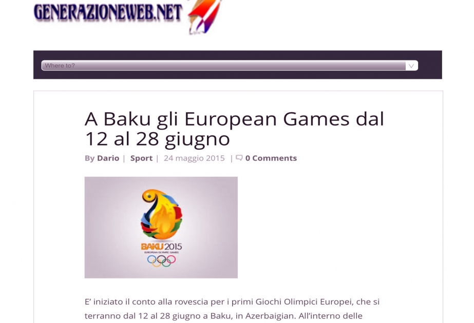 İtaliyanın idman portalı ilk Avropa Oyunlarından yazır