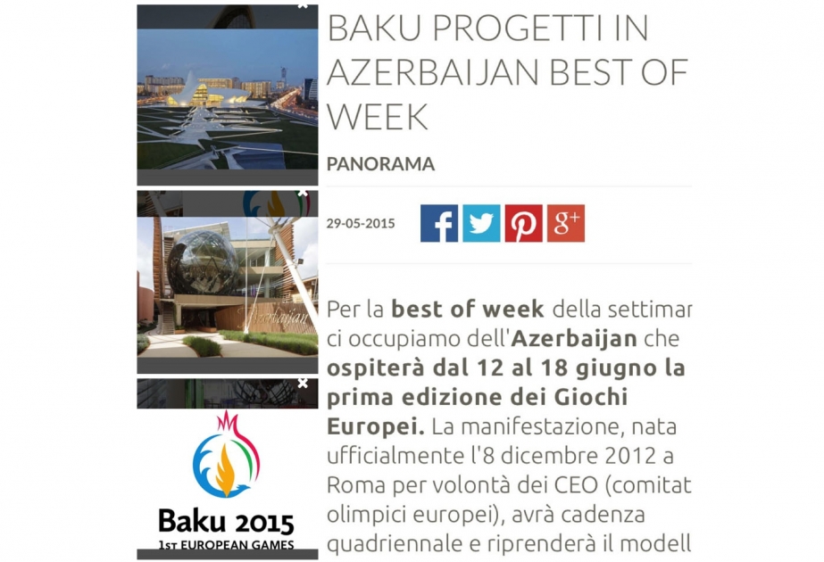 Italy’s “Floor nature” website writes about examples of modern architecture in Baku