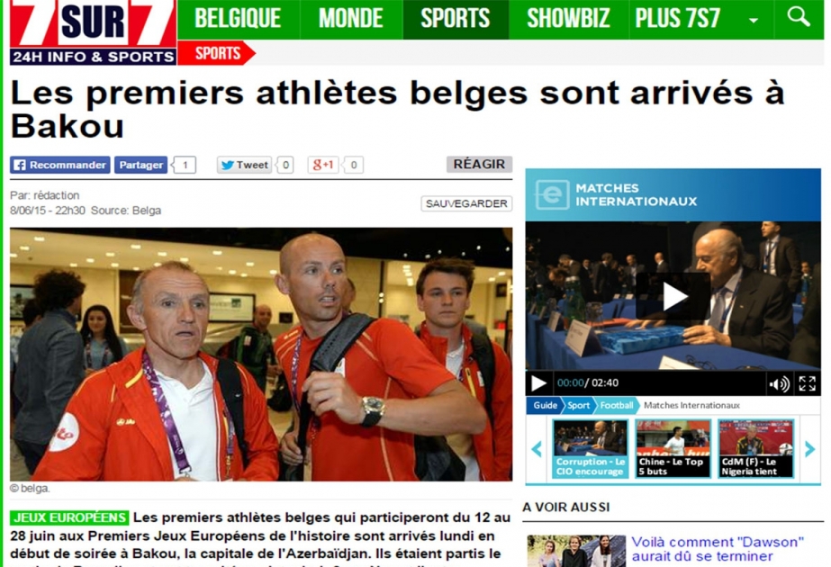 Belgian news agency publishes article about Baku 2015 First European Games