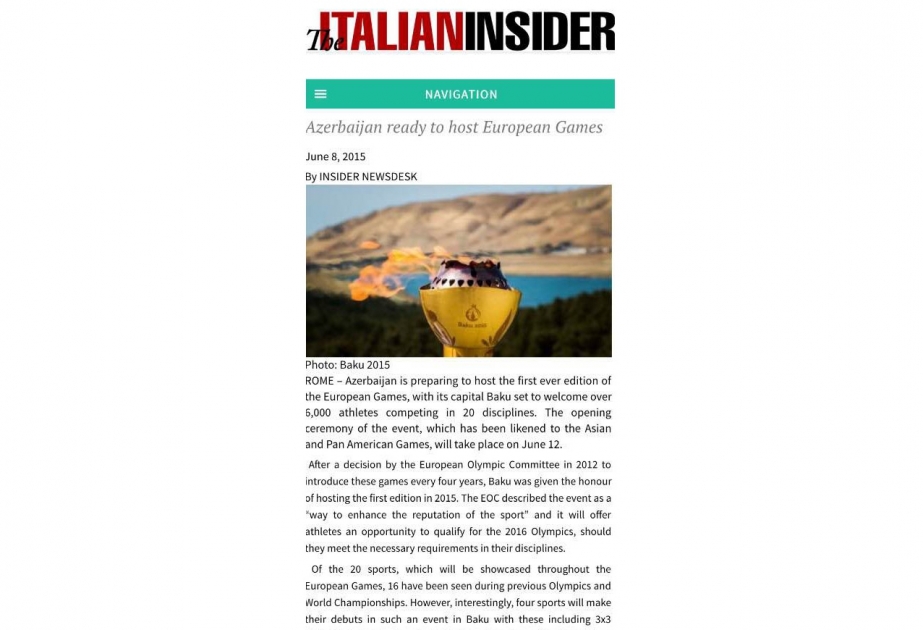 Italian insider: “Azerbaijan ready to host European Games”