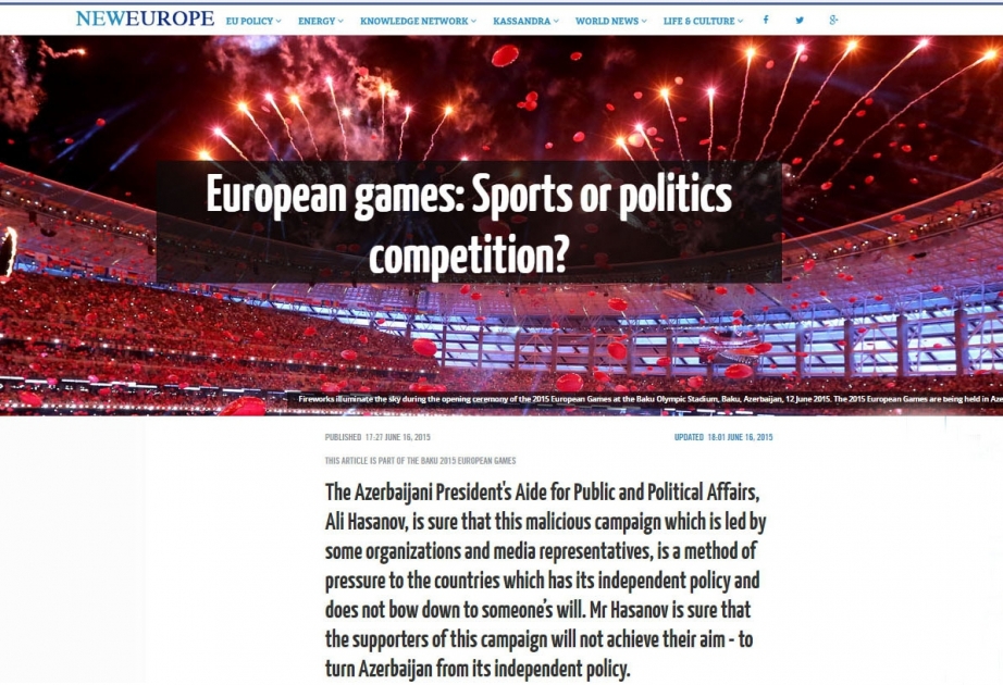 “Neweurope.eu” sharply criticizes anti-Azerbaijani campaign on the eve of first European Games