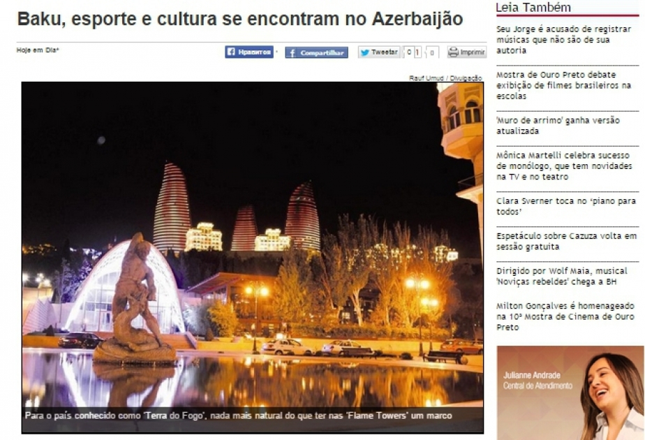 Brazil’s Hoje em dia newspaper publishes article on Azerbaijan