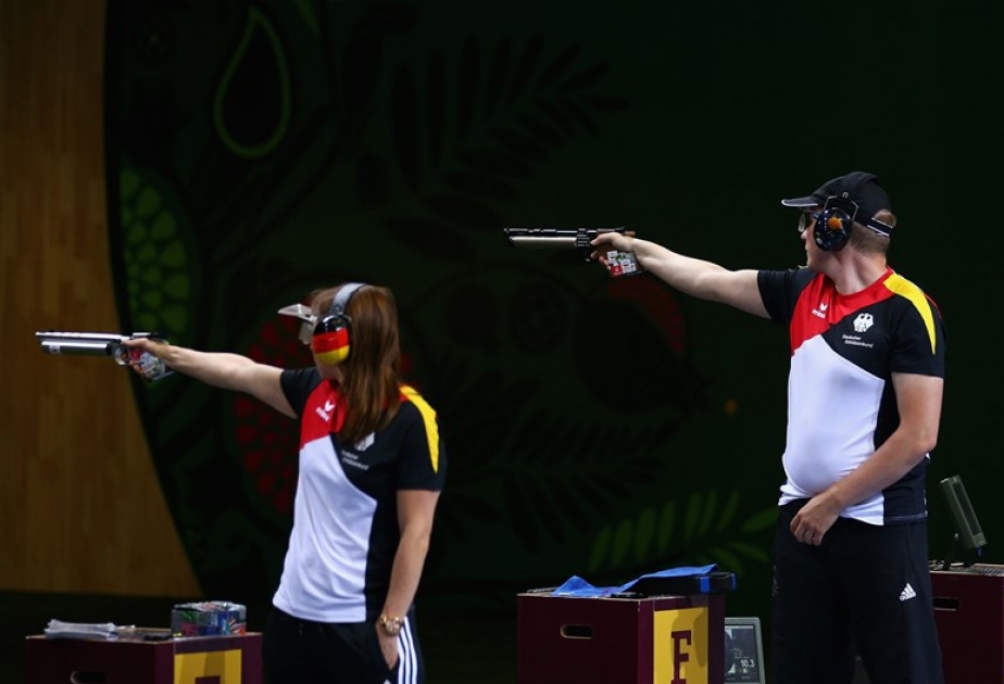 Germany`s Karsch and Reitz win gold in mixed team 10m air pistol