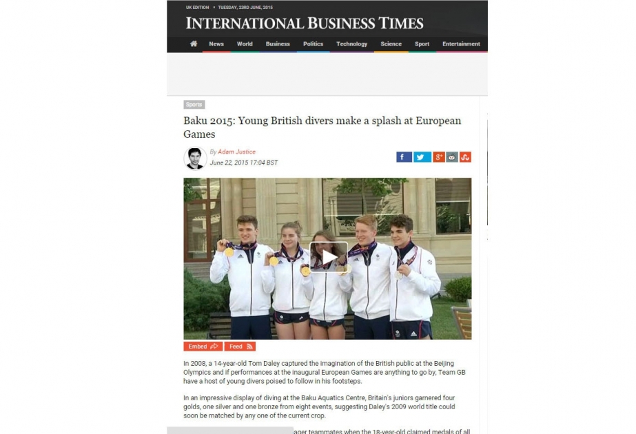 “Ibtimes” portalı birinci Avropa Oyunları ilə bağlı geniş reportaj yayıb VİDEO