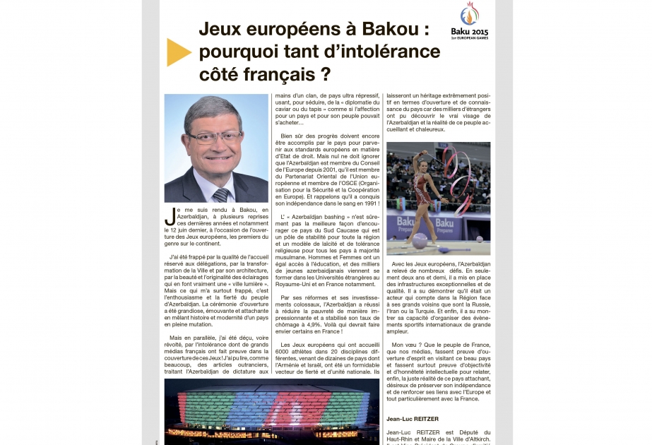Французский депутат резко осудил кампанию по дискредитации Азербайджана в преддверии первых Европейских игр