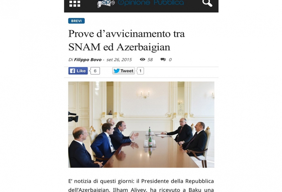 Opinione pubblica highlights Azerbaijan-Italy energy ties
