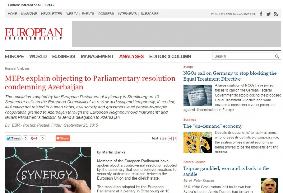 La résolution partiale relative à l'Azerbaïdjan critiquée par certains députés du Parlement européen