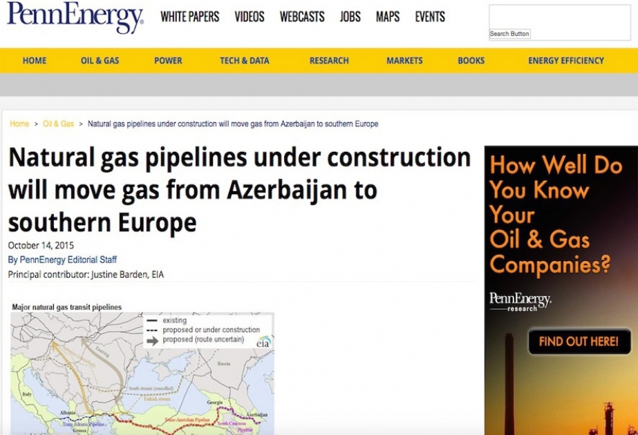 Penn Energy: Natural gas pipelines under construction will move gas from Azerbaijan to southern Europe