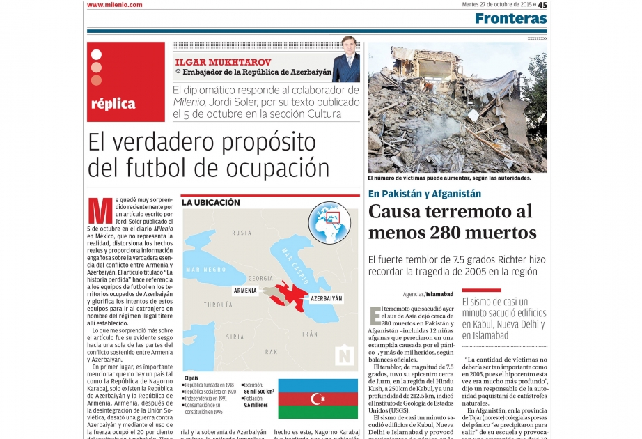 Mexican newspaper publishes article about Armenia`s aggressive policy