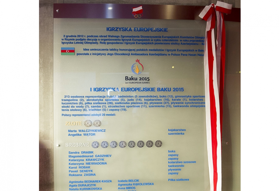 В Олимпийском комитете Польши установлена мемориальная доска, посвященная Европейским играм «Баку-2015»