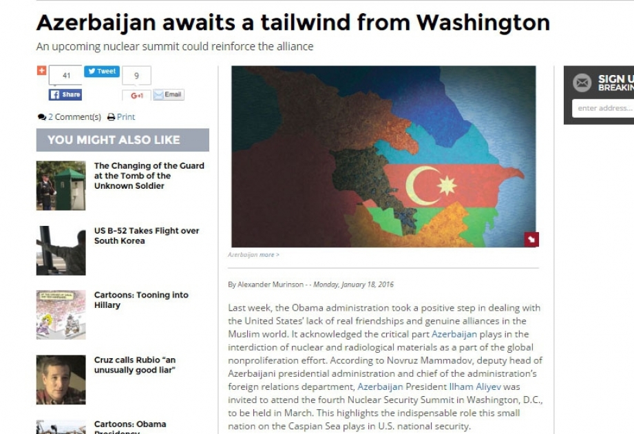 The Washington Times: Aserbaidschan erwartet Unterstützung von Washington