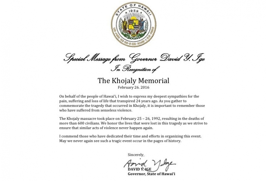 Американский штат Гавайи признал Ходжалинский геноцид
