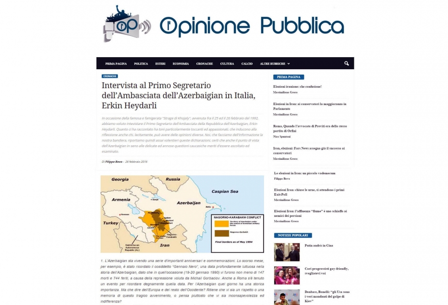 “Opinione Publica” saytı azərbaycanlı diplomatın müsahibəsini yayıb