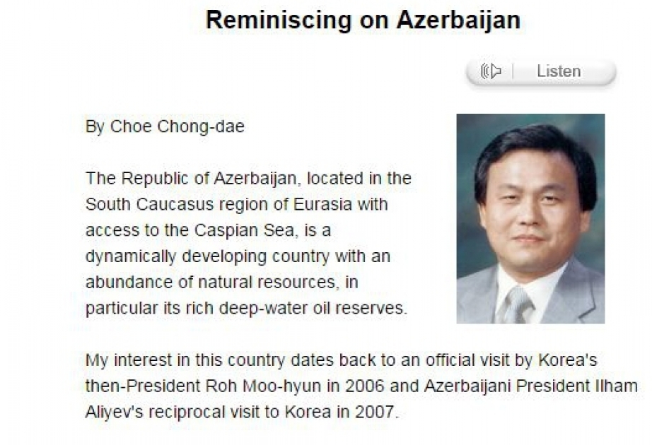 The Korea Times: Reminiscing on Azerbaijan