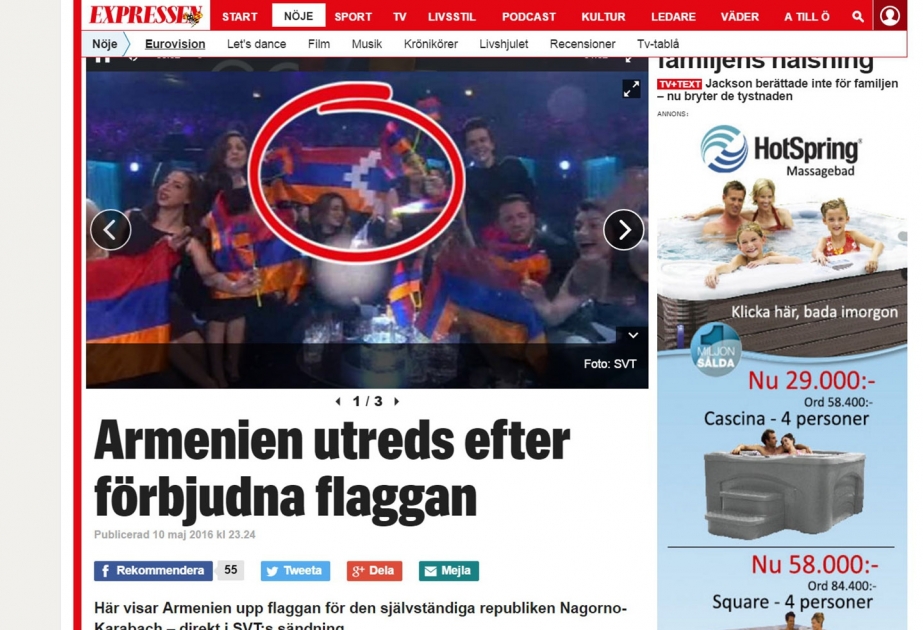 İsveç mətbuatı: Erməni müğənninin qondarma “Dağlıq Qarabağ respublikası”nın “bayrağı”nı “Eurovision”a gətirməsi qanunsuz əməldir
