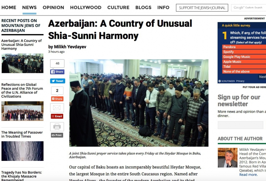 Jewish Journal publishes article about Azerbaijan