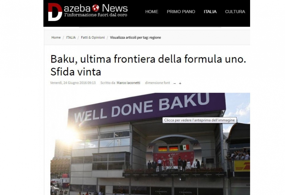 Итальянский портал пишет о бакинских соревнованиях «Формулы-1»
