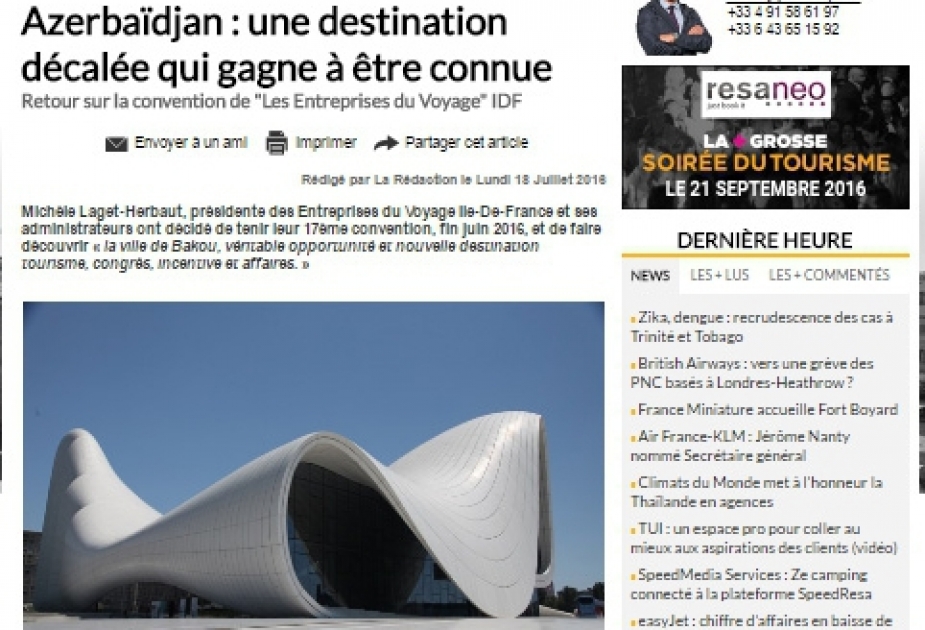 Fransa portalı: Azərbaycan orijinal turizm istiqamətidir