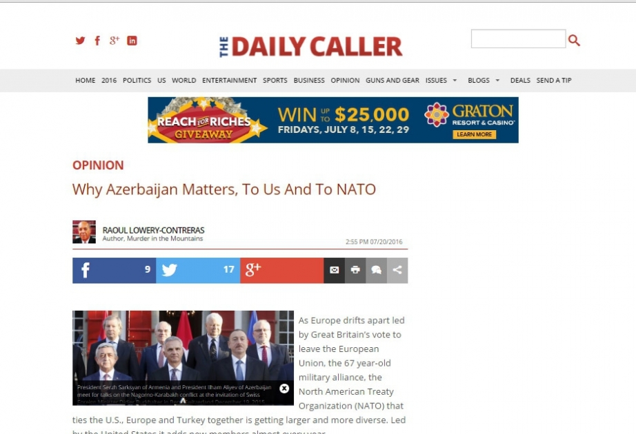 «The Daily Caller»: Азербайджан имеет важное международное геополитическое значение