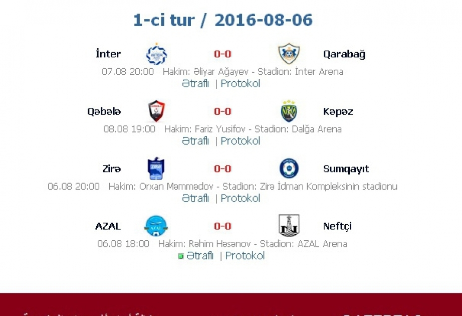 جدول الجولة الأولى من دوري أذربيجان الممتاز لكرة القدم