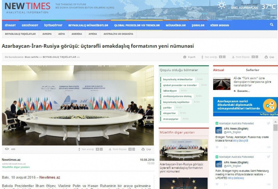Azərbaycan-İran-Rusiya görüşü: üçtərəfli əməkdaşlıq formatının yeni nümunəsi