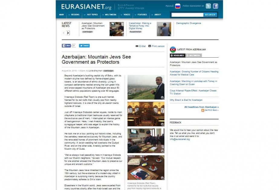 “Eurasianet.org” saytı: Azərbaycanda yaşayan dağ yəhudiləri hökuməti müdafiəçi kimi görürlər