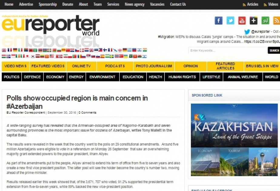 EU Reporter: Polls show occupied region is main concern in Azerbaijan